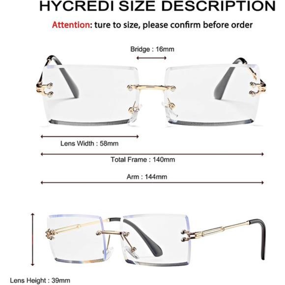 Rectangle Sunglasses for Men/Women Small Rimless Square Shade Eyewear Summer - Picture 3 of 6